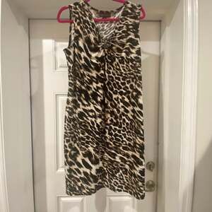Dana Buchman Leopard Print Sleeveless Sheath Dress, Size XL- Neutral Animal Prin